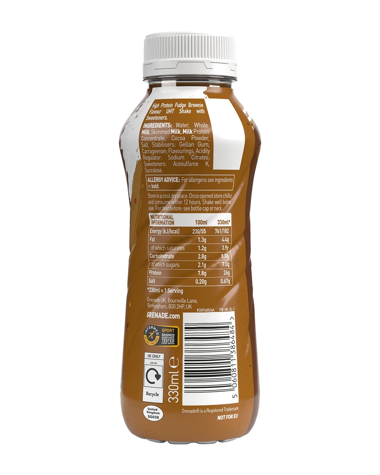 Grenade Fudge Brownie High Protein Shake 330ml - Case of 8