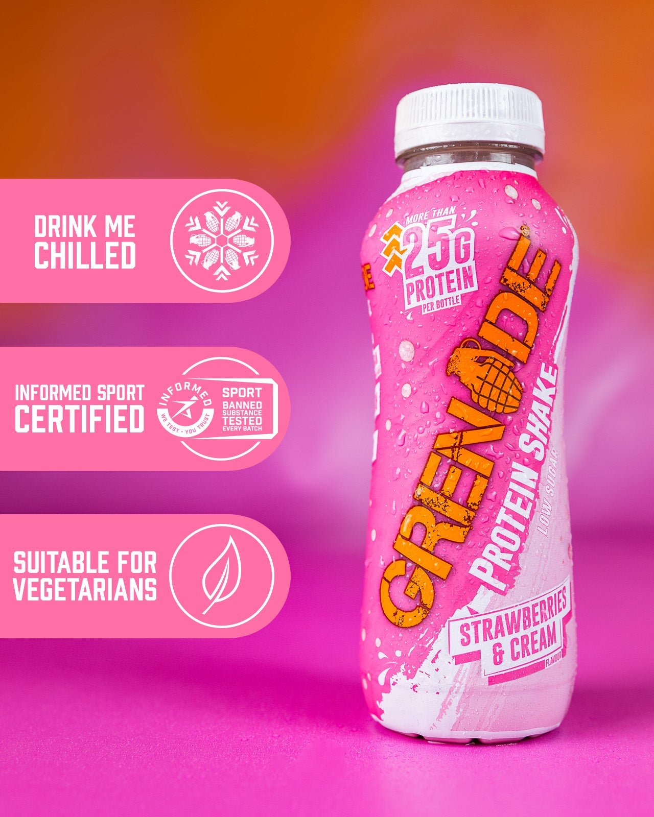 Grenade Strawberries & Cream High Protein Shake 330ml - Case of 8