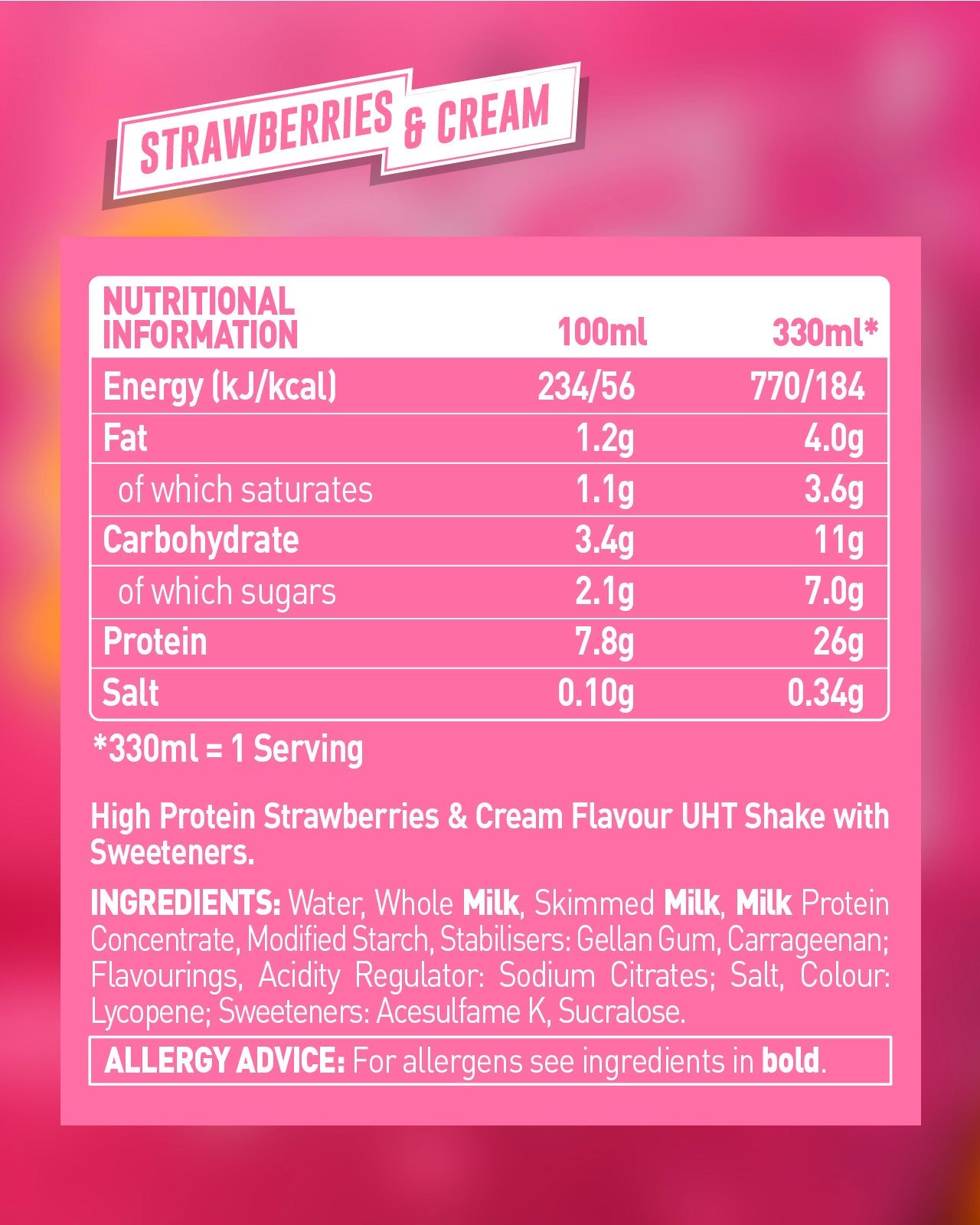 Grenade Strawberries & Cream High Protein Shake 330ml - Case of 8