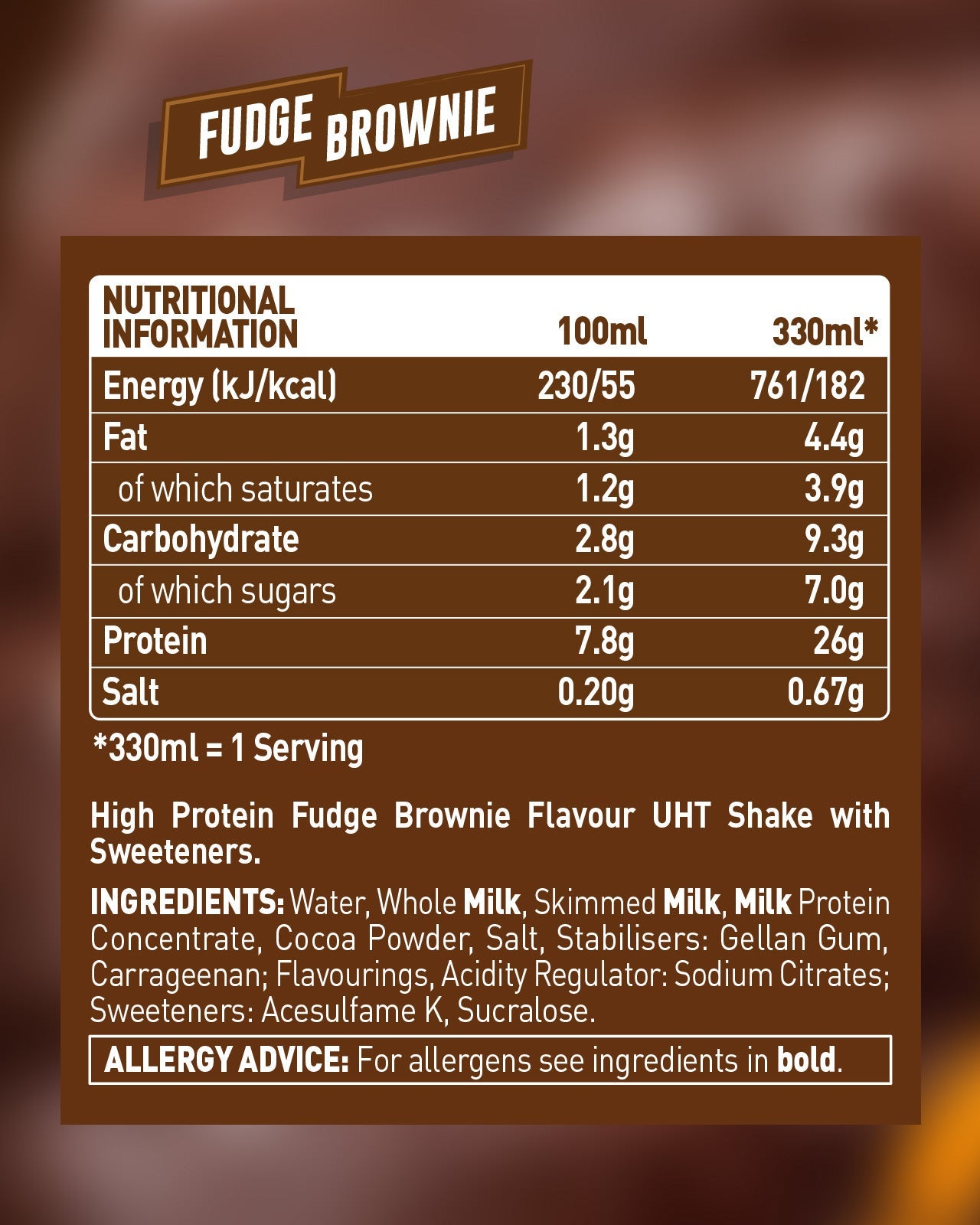 Grenade Fudge Brownie High Protein Shake 330ml - Case of 8