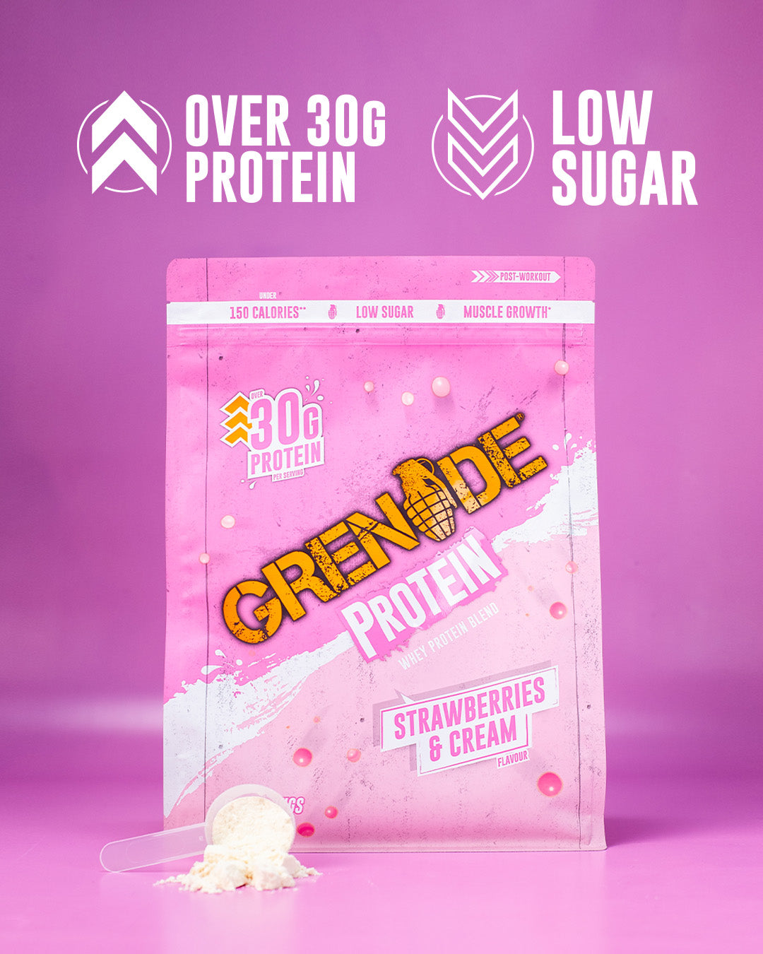 Grenade Strawberries & Cream Protein Powder 2kg (50 Servings)