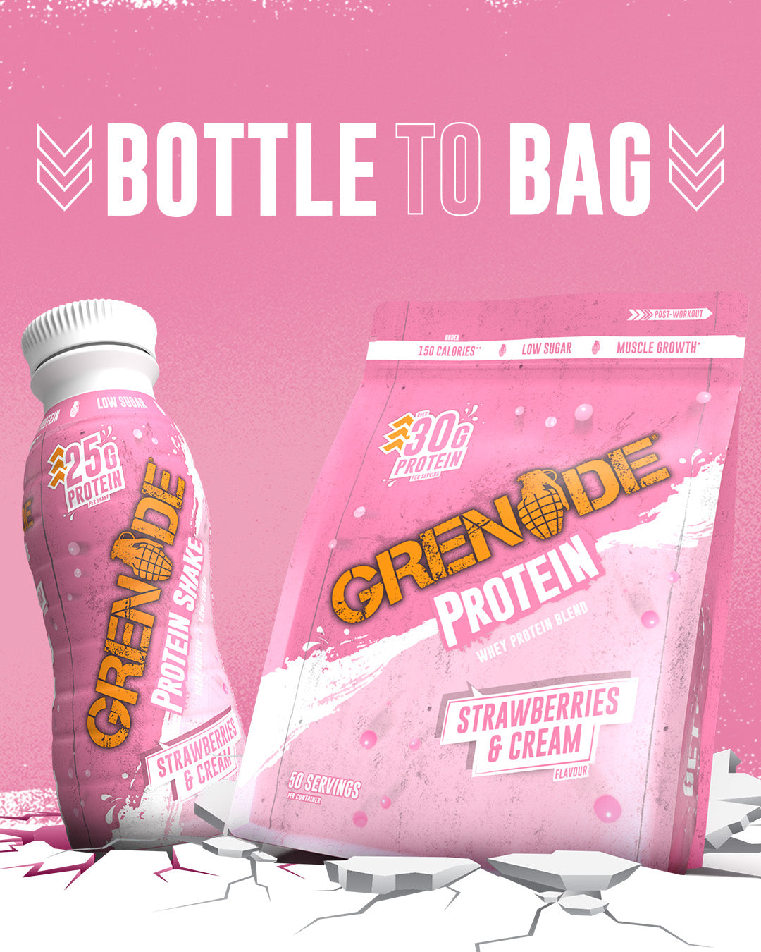 Grenade Strawberries & Cream Protein Powder 2kg (50 Servings)