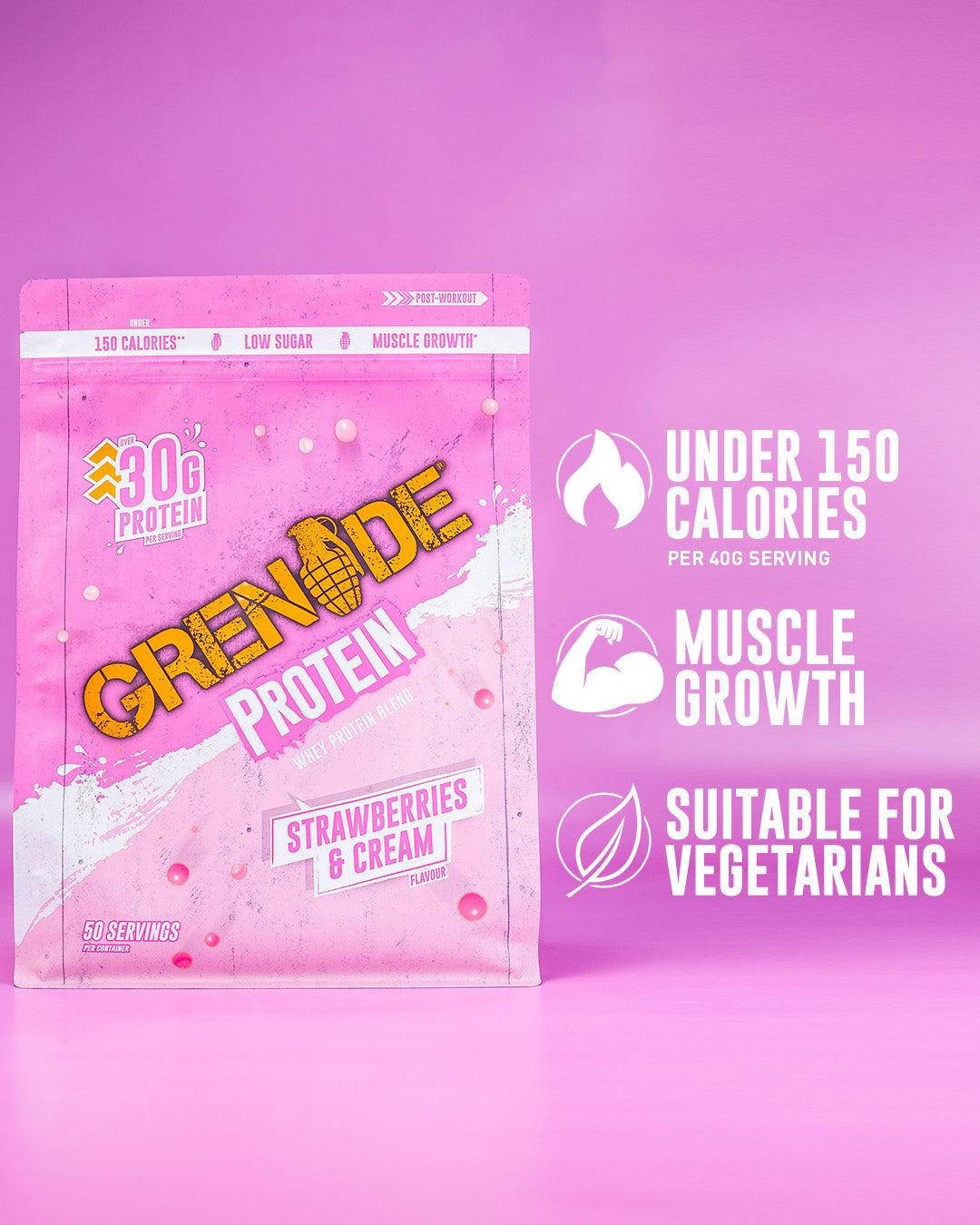 Grenade Strawberries & Cream Protein Powder 2kg (50 Servings)