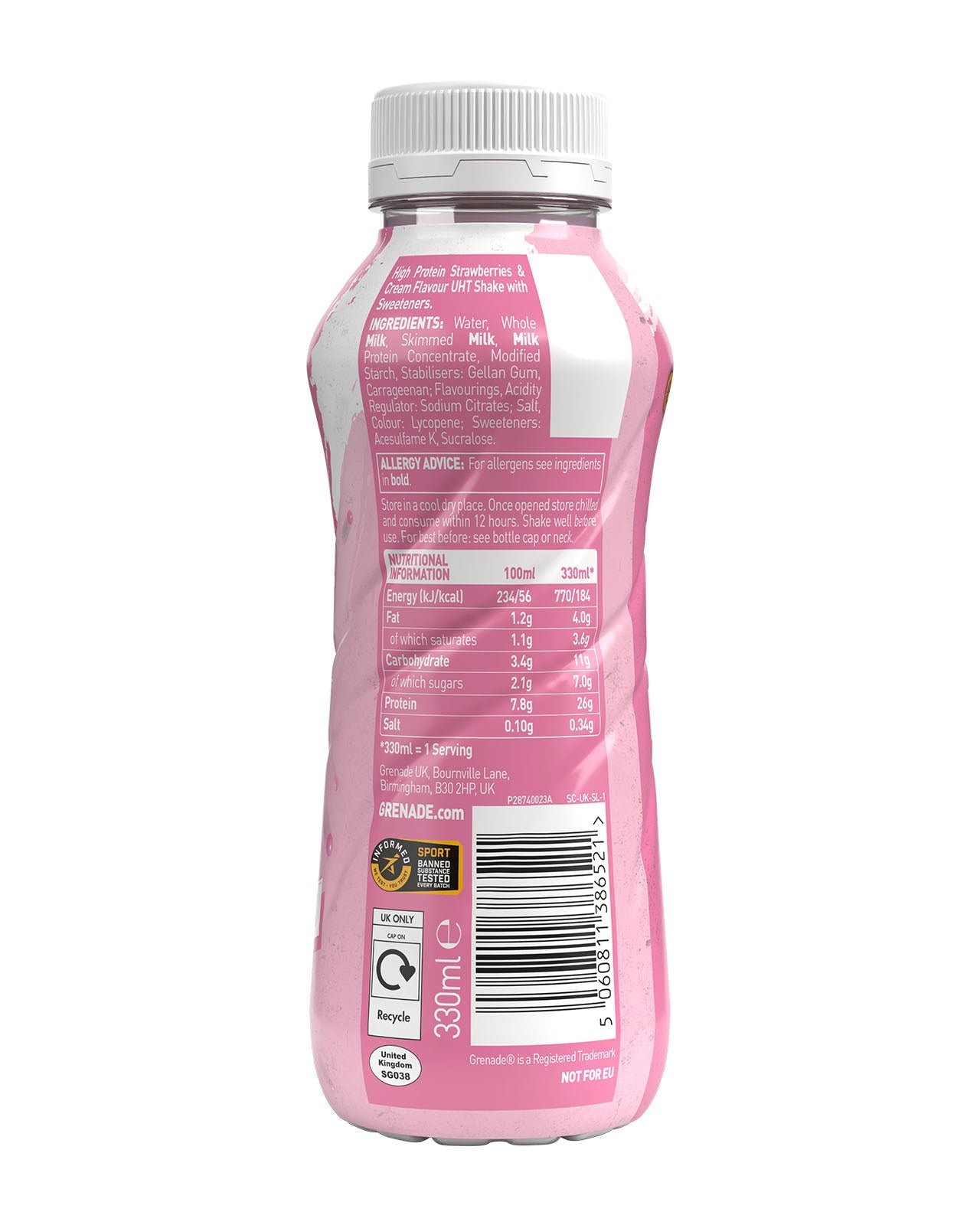 Grenade Strawberries & Cream High Protein Shake 330ml - Case of 8