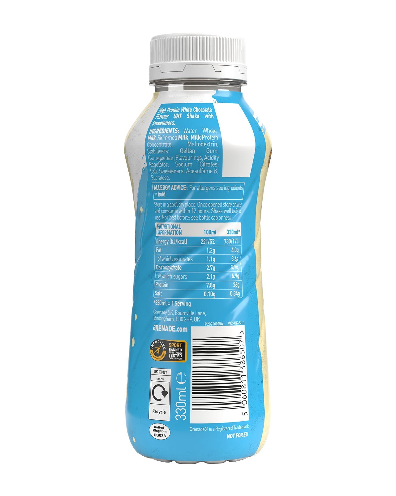 Grenade White Chocolate High Protein Shake 330ml - Case of 8
